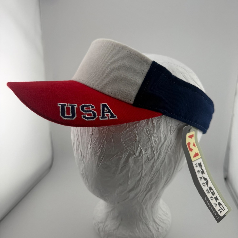 Magic Headwear USA Visor Red White Blue Patriotic Olympics Americana Hat NWT